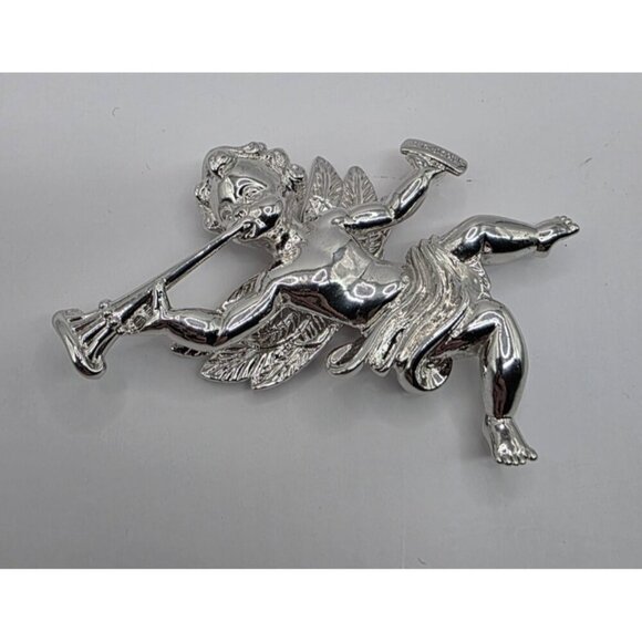 Vtg‎ St. John Cherub Angel Brooch Pin Silver Plated Double Signed 3" Christmas - Picture 9 of 13